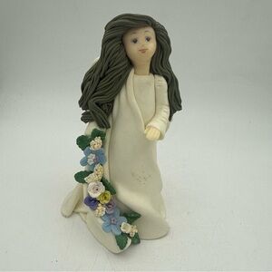 Kneeded Angels Friendship Figurine 6” #6004 winged Angel W/ flowers